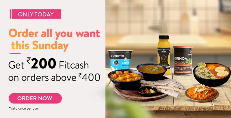 India Desire : Eatfit Sunday Offer- Get Rs 200 Fitcash on Rs 400 Above Food & Grocery Orders At Eatfit